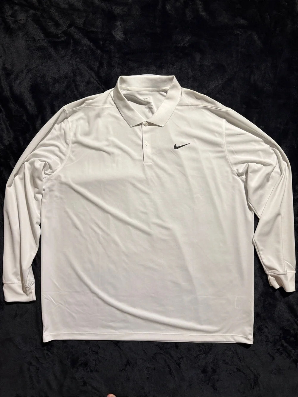 Nike White Long-Sleeve Polo Shirt with Black Swoosh